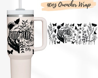 2 Designs 40oz Quencher Stanley tumbler wrap Mama Bear Half Bear Half Flowers | Wildflower cut file SVG |40oz SVG Cricut Silhouette Template