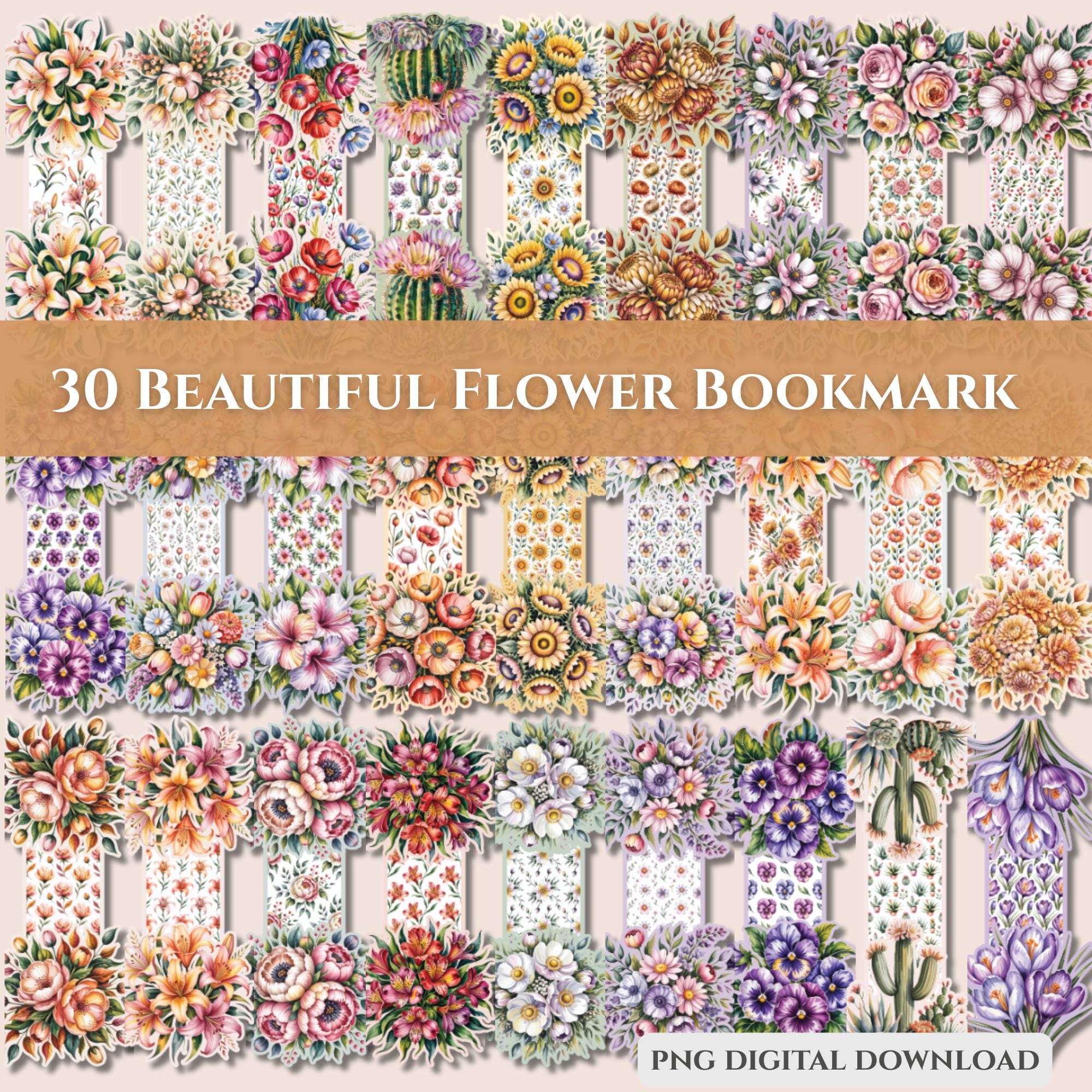 30 Flower Bookmarks Bundle | Magnetic Bookmark (digital Download) - Etsy