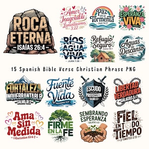 Spanish Bible Verse Stickers: Christian Phrases PNG Bundle (Digital Download