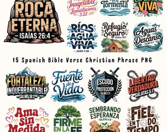Spanish Bible Verse Stickers: Christian Phrases PNG Bundle (Digital Download
