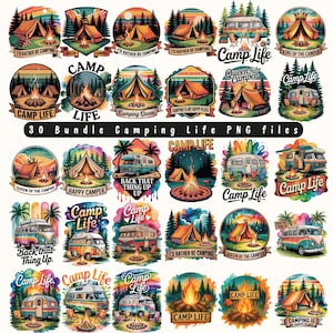 30 Bundle Camping Lover PNG | Peace Love Camping Camp Life Happy Camper Designs for Sublimation Shirt Stickers Mug Digital Crafts PNG files