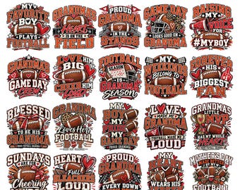 20 Football Grandma PNG Bundle | Proud Grandma Game Day Shirt Design, That's My Grandson Sublimation, Football Season DTF