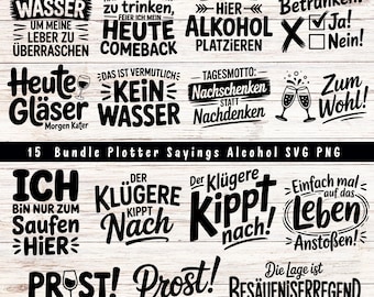 SVG-bundel grappige drinkcitaten: Duitse alcoholspreuken (digitale download)