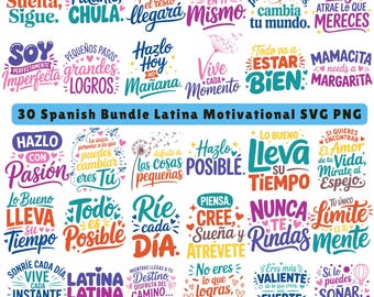 30 Spanish Motivational Quotes SVG Bundle: Inspirational Frases (Digital Download)