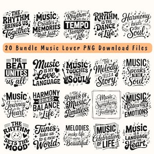 20 Bundle Music Lover SVG | Musical Quotes Retro Music SVG | Gift for Music Lover Shirts | Musician Design Cricut Cut Files Digital Art PNG