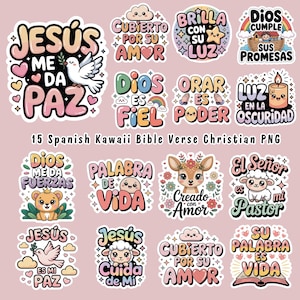 Spanish Bible Verse Stickers: Christian Clipart PNG Bundle (Digital Download)