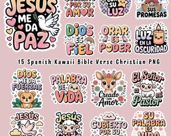 Spanish Bible Verse Stickers: Christian Clipart PNG Bundle (Digital Download)