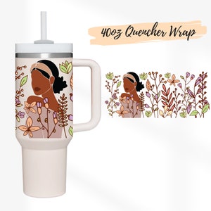 2 Designs 40oz Quencher Stanley tumbler wrap Black Woman with Wildflower | Flower cut file SVG Floral | 40oz SVG Cricut Silhouette Template