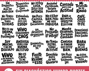 30 Sin Diagnóstico Funny Spanish Quotes SVG Bundle | Sarcastic Self-Aware Humor Shirt Cut Files PNG DXF (Digital Download)