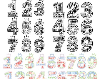 1-9 German Birthday Numbers SVG Bundle: Kids Birthday Party (Digital Download)