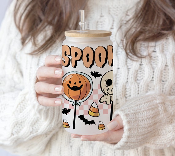 16 20 25 oz Design Bundle Skinny Sublimation Retro Spooky Sweet Candy Pumpkin Skull Ghost | Girl Cute Design Checkered Groovy Trendy PNG
