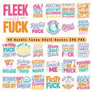 40 Bundle Funny Sarcastic Adult Bundle Svg |Adult Funny Quotes SVG | Sarcastic SVG | Rude  Crafting Bundle for Cricut and Silhouette Files