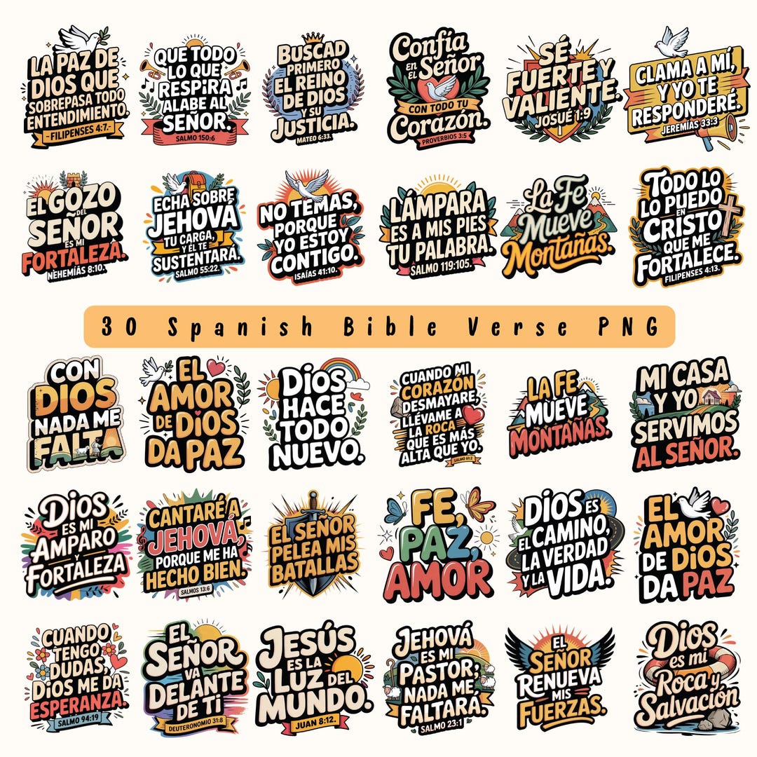 30 Spanish Bible Verse PNG Bundle: Christian Quotes, Frases Cristianas ...