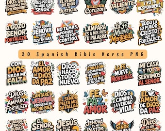 30 Spanish Bible Verse PNG Bundle: Christian Quotes, Frases Cristianas (Digital Download)