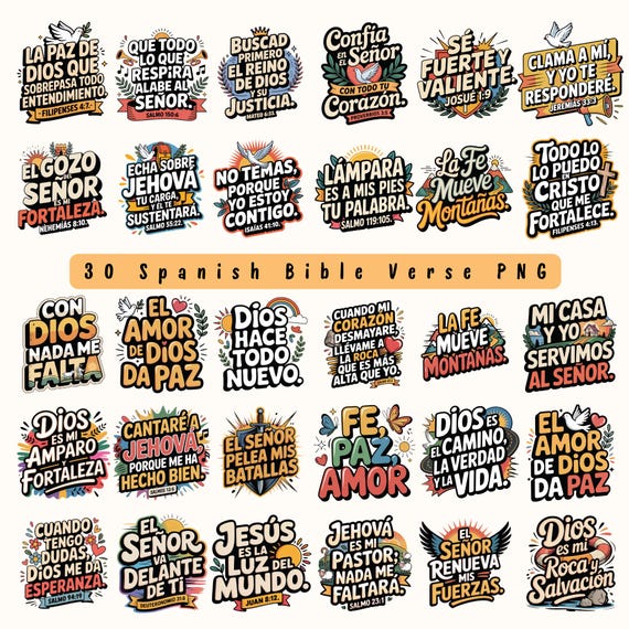 30 Spanish Bible Verse PNG Bundle: Christian Quotes, Frases Cristianas (Digital Download)