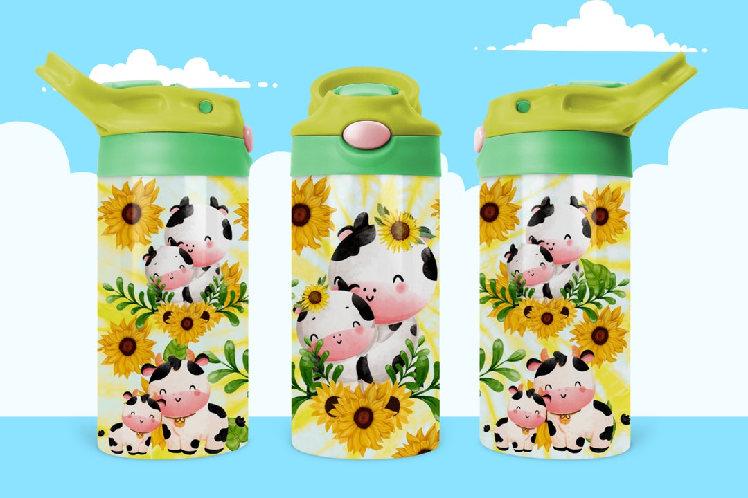 Kids Water Bottle 12 Oz Kid Farm Animals Sunflower Cow Etsy