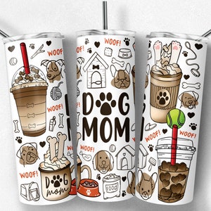 4 file 20 25 oz Skinny Tumbler bicchiere in vetro smerigliato png Cane disegnato a mano Mamma zia Mamma Cani Amante latte ghiacciato Caffè bevanda calda Caffè per cani PNG