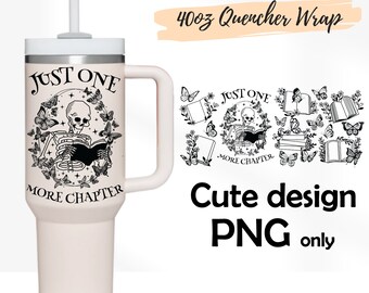Skull Floral Stanley Wrap: Book Lover 40oz Quencher (PNG Digital Download)