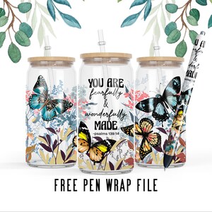 16 Oz Libbey Glass Can Tumbler Sublimation Design Butterfly Sunflower ...