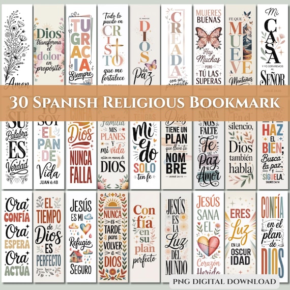 30 Spanish Bible Verse Bundle Frases Cristianas Bookmark (Digital Download)