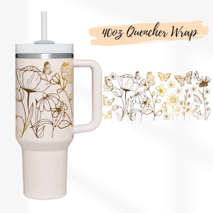 2 Designs 40oz Quencher Stanley tumbler wrap Wildflower and Butterfly |Floral Wildflower cut file SVG | 40oz SVG Cricut Silhouette Template