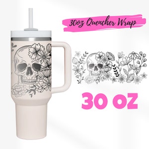 2 Designs 30oz Quencher Stanley wrap Tumbler Skull Floral with Butterfly Svg, Hallween Skull SVG | 30 oz SVG Cricut Silhouette Template