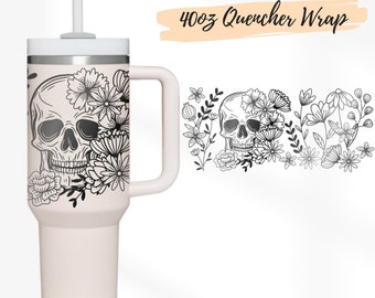 Skull Floral Stanley 40oz Tumbler Wrap SVG: Halloween Cricut Silhouette Template