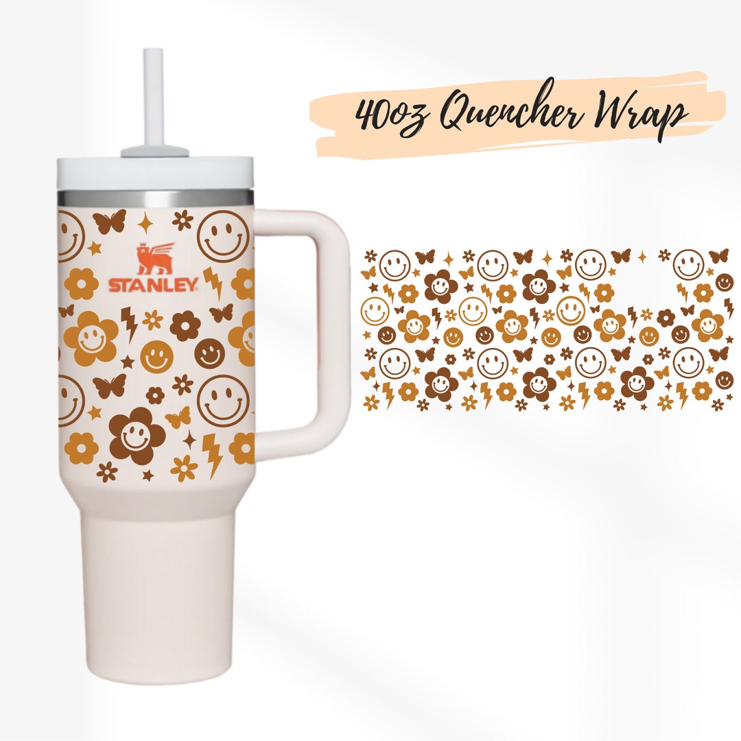 2 Designs 40oz Quencher Stanley Tumbler 90s Svg Boho Groovy Smiley Face