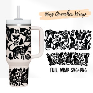 2 Designs 40 Unzen Quencher Stanley Full Wrap Tumbler Blumen Blumenkatze Wildblumen Katzenliebhaber Schmetterling | 40 oz SVG Cricut Silhouette Vorlage