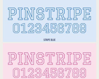Baseball Pinstripe Alphabet Svg Png Dxf | Vintage Pinstripe Letters Numbers Cut File A-Z 0-9 (Digital Download)