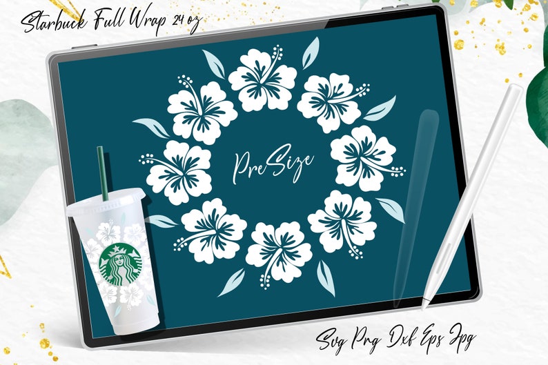 Starbuck cup Hibiscus wrap eps Love svg file for Starbuck cold cupHawaii starbuck svgValentine Svg24oz White Hibiscus Starbucks SVG