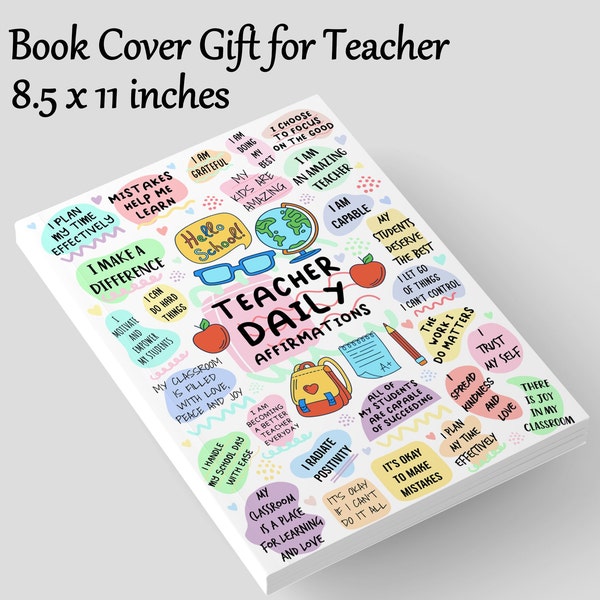 Teacher Daily Affirmations 8.5 x 11 inches Notebook Journal Cover Sublimation Personalization Digital Download PNG Boho Design Gift for mom