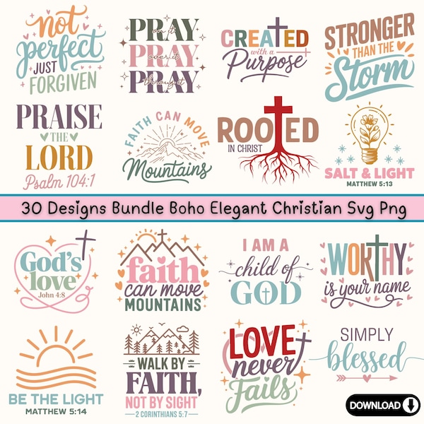 Boho Christian SVG Bundle: Bible Verse, Faith Quotes (Digital Download)