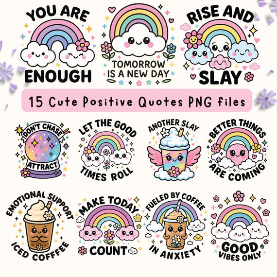 Positive Quotes PNG Bundle | Mental Health Art, Wildflowers (Digital Download)