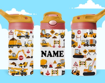Botella de agua infantil con forma de camión de construcción: regalo de cumpleaños personalizado (descarga digital)