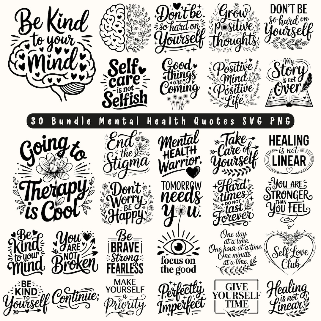 Mental Health Quotes SVG Bundle: Inspirational Affirmations (digital ...