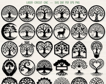 30 Tree of Life SVG Bundle | Family Tree Roots, Celtic Heart Tree Laser Cut File, Metal Wall Art dxf, Cricut Glowforge png