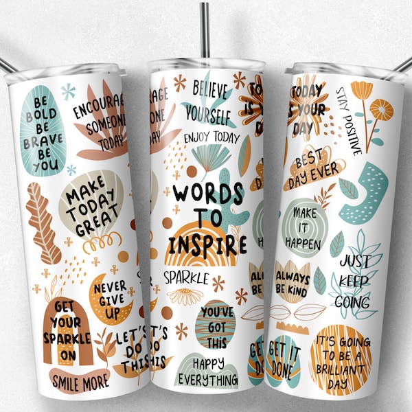 20 oz Skinny Tumbler Boho Word to Inspire Daily Affirmations Tumbler Wrap Inspirational Tumbler png ,Self Lover,Positive wording Digital png