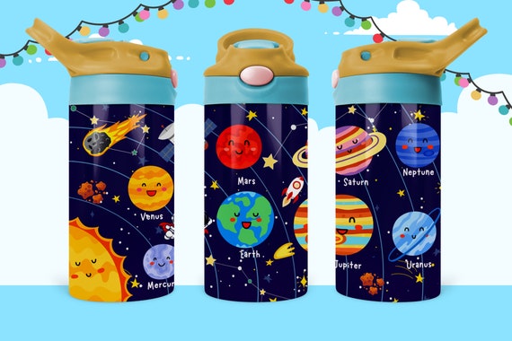 Kids Water Bottle 12 oz kids Universe Sublimation birthday gift for boy Solar System Space Sublimation Digital Download,flip top sippy cup