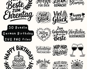 ドイツの誕生日 SVG バンドル: お祝いの言葉 (デジタルダウンロード)