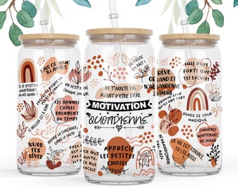 Boho Motivational Glass Can Tumbler: Positive Affirmations (PNG File)