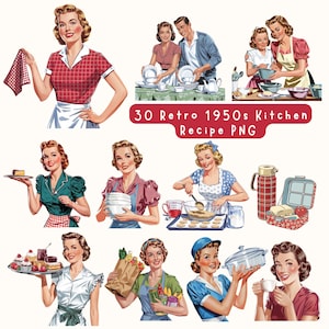 Retro Kitchen Recipe PNG Bundle: Vintage Scrapbook Stickers (Digital Download)