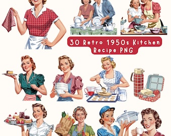 Retro Küche Rezept PNG Bundle: Vintage Scrapbook Aufkleber (Digitaler Download)