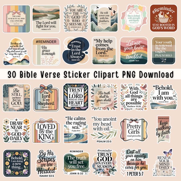 30 Modern Bible Verse Faith Digital Stickers (Digital Download)