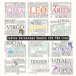 12 Zodiac png Bundle | Horoscope Zodiac Sublimation Design | Astrology Clipart for Spiritual Gifts, Celestial Star Sign Art Digital Download