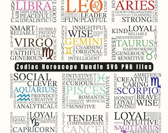 Zodiac Word Cloud SVG-bundel: horoscoop astrologie clipart (digitale download)