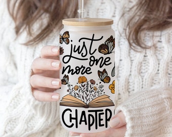 Floral Book Lover Beer Glass Can - 16 oz Libbey Glass