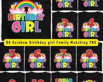 80 Regenbogen Geburtstagsfamilie Passendes PNG Bundle (Digitaler Download)