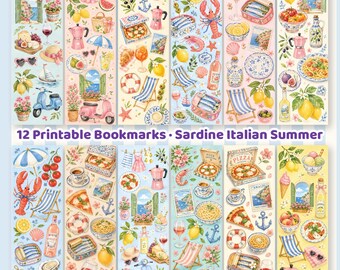12 Sardine Bookmarks Printable Italian Summer PNG | Cute Coastal Book Lover Gift Set (Digital Download)