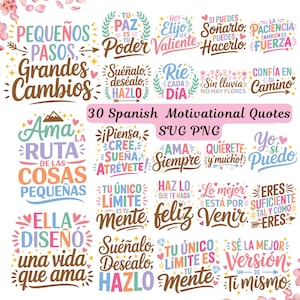 30 Spanish Motivational Quotes PNG Bundle (Digital Download)